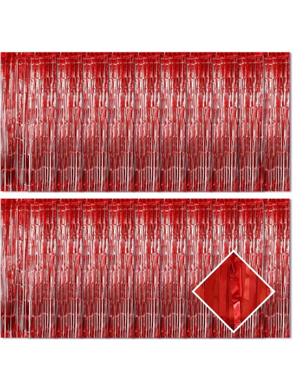 20 Pack Red Foil Fringe Curtains 3.2ft x 9.8ft Metallic Tinsel Backdrop for